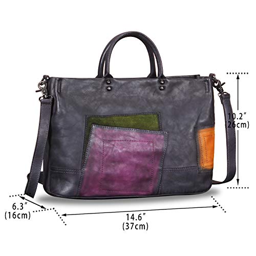 IVTG Genuine Leather Handbag for Women Vintage Handmade Top Handle Bag Crossbody Satchel Purse (Darkgray) Medium - Image 4