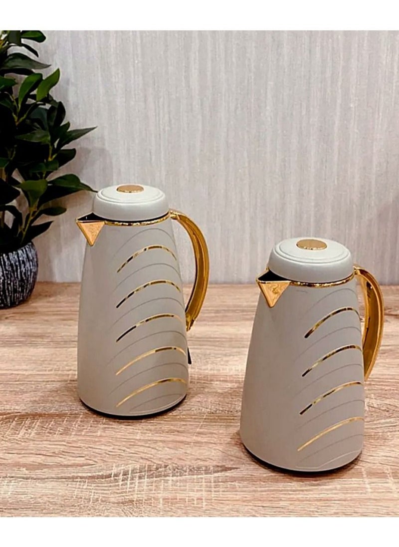 Alsaif - Mahra thermos set from Al-Saif for tea and coffee, light grey/golden - Image 1