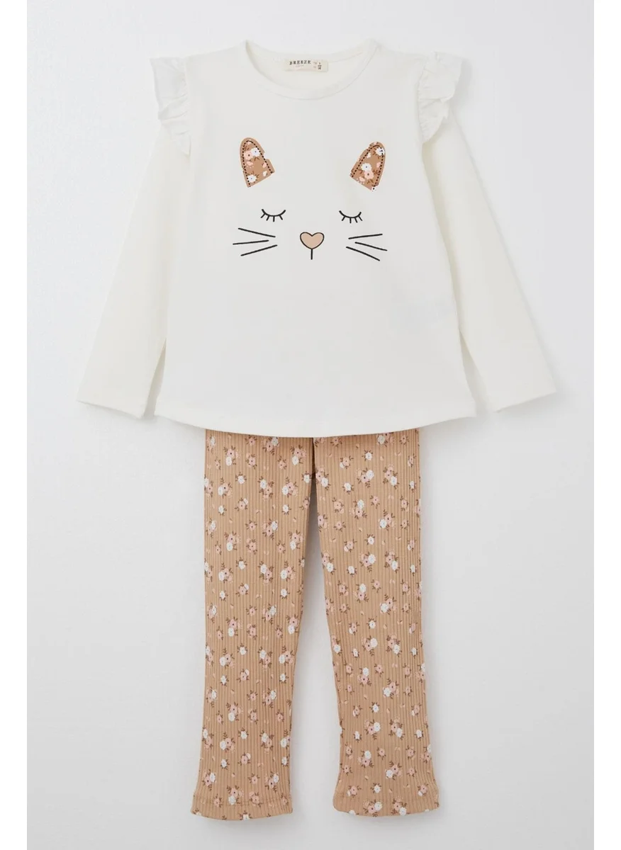 Breeze Girls Tights Set Cute Animal Printed Floral 1.5-5 Years, Ecru
