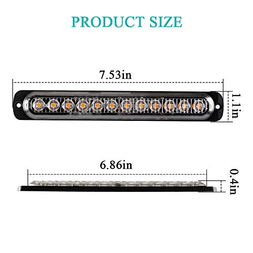 KaiDengZhe 2pcs 12LED Amber Led Light-Head Emergency Beacon Hazard Warning Light Flashing Strobe Light Bar Surface Mount for Construction Vehicle Car Truck Trailer 12-24V… - Image 2