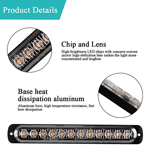 KaiDengZhe 2pcs 12LED Amber Led Light-Head Emergency Beacon Hazard Warning Light Flashing Strobe Light Bar Surface Mount for Construction Vehicle Car Truck Trailer 12-24V… - Image 3