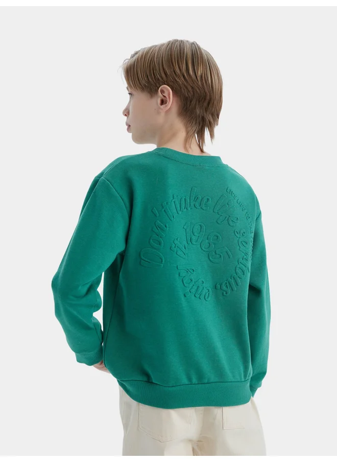 DeFacto DeFacto Kids Green Graphic Round Neck Sweatshirt