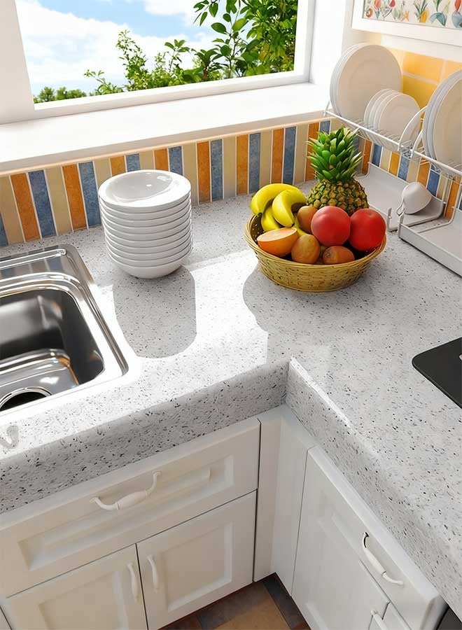 رَوَائِد ورق اتصال رخامي لامع أبيض – ورق جدران قابل للالتصاق للأسطح والخزائن، مقاوم للماء والخدش، سهل التركيب والتنظيف - Image 2