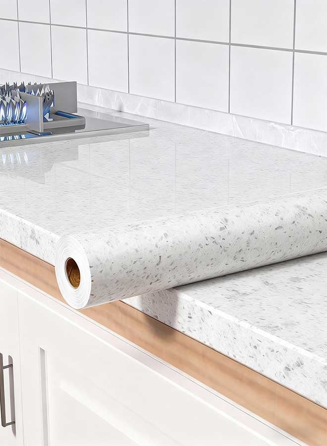 رَوَائِد ورق اتصال رخامي لامع أبيض – ورق جدران قابل للالتصاق للأسطح والخزائن، مقاوم للماء والخدش، سهل التركيب والتنظيف - Image 1