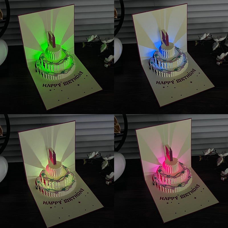 Birthday Greeting Card Music Light 3D Stereo Cake Recording Greeting Card Diy Handmade Gift Feeling Blessing Staff Card - Image 1