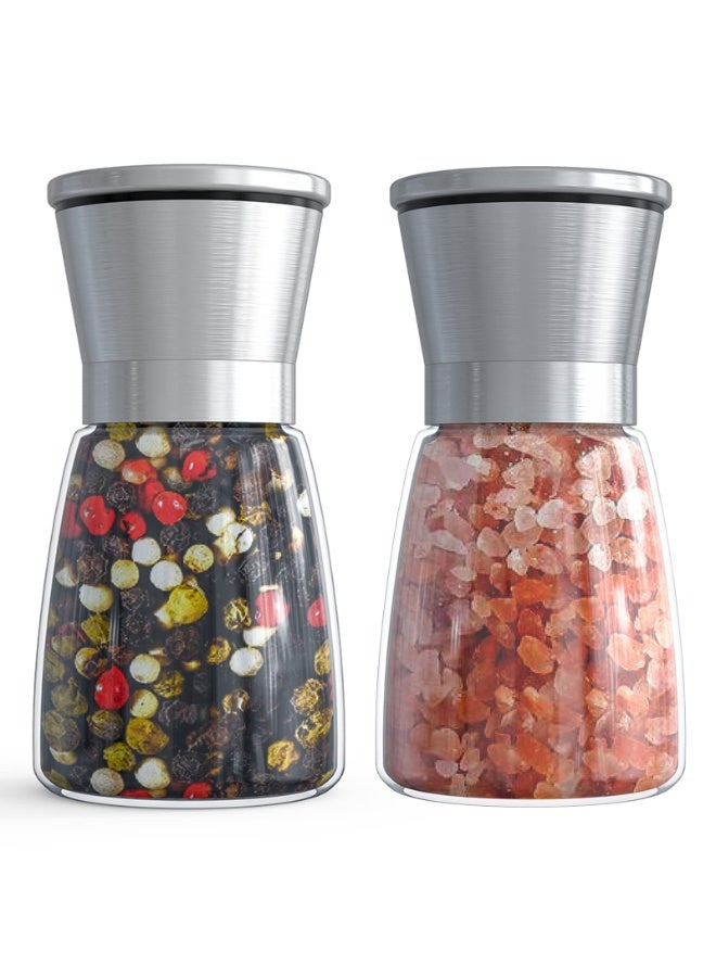 بواو مجموعة مطاحن الملح والفلفل - مطحنة قابلة لإعادة التعبئة قابلة للتعديل خشونة الفلفل الملح التوابل مطاحن من الفولاذ المقاوم للصدأ زجاج 6 أونصة (عبوة من 2 قطعة) - Image 1
