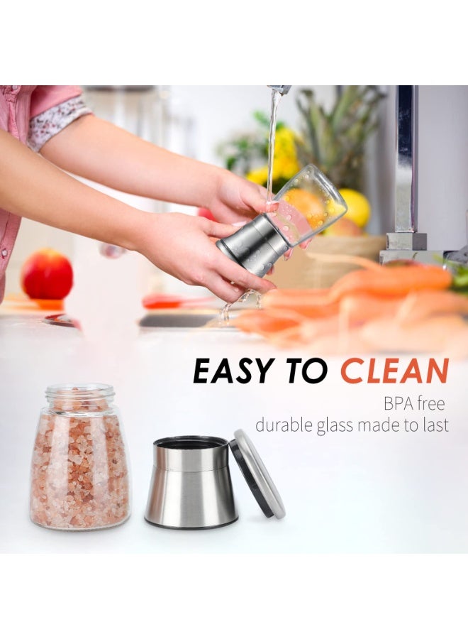 بواو مجموعة مطاحن الملح والفلفل - مطحنة قابلة لإعادة التعبئة قابلة للتعديل خشونة الفلفل الملح التوابل مطاحن من الفولاذ المقاوم للصدأ زجاج 6 أونصة (عبوة من 2 قطعة) - Image 4