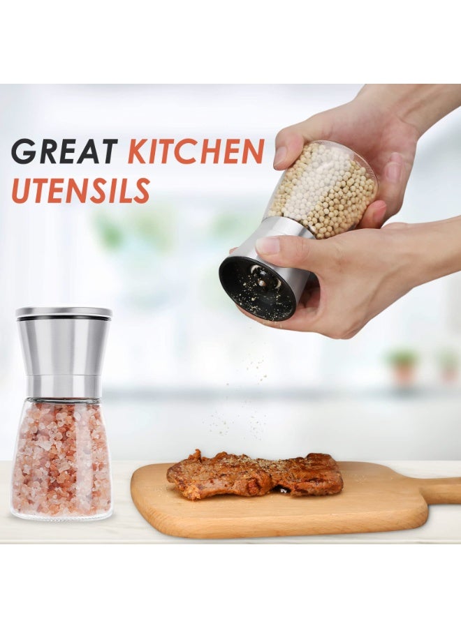 بواو مجموعة مطاحن الملح والفلفل - مطحنة قابلة لإعادة التعبئة قابلة للتعديل خشونة الفلفل الملح التوابل مطاحن من الفولاذ المقاوم للصدأ زجاج 6 أونصة (عبوة من 2 قطعة) - Image 5