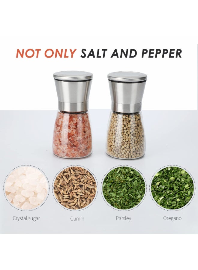 بواو مجموعة مطاحن الملح والفلفل - مطحنة قابلة لإعادة التعبئة قابلة للتعديل خشونة الفلفل الملح التوابل مطاحن من الفولاذ المقاوم للصدأ زجاج 6 أونصة (عبوة من 2 قطعة) - Image 3