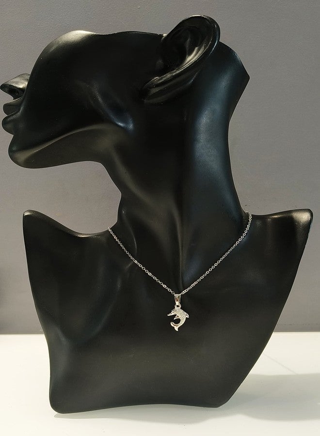 LA BELLEZA Rhinestone studded Dolphin Pendant with Chain Necklace Neckpiece for Girls and Women (Rhodium) - Image 2