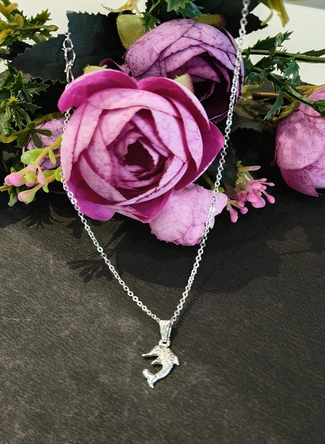 LA BELLEZA Rhinestone studded Dolphin Pendant with Chain Necklace Neckpiece for Girls and Women (Rhodium) - Image 3