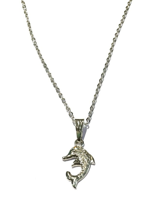 LA BELLEZA Rhinestone studded Dolphin Pendant with Chain Necklace Neckpiece for Girls and Women (Rhodium) - Image 1