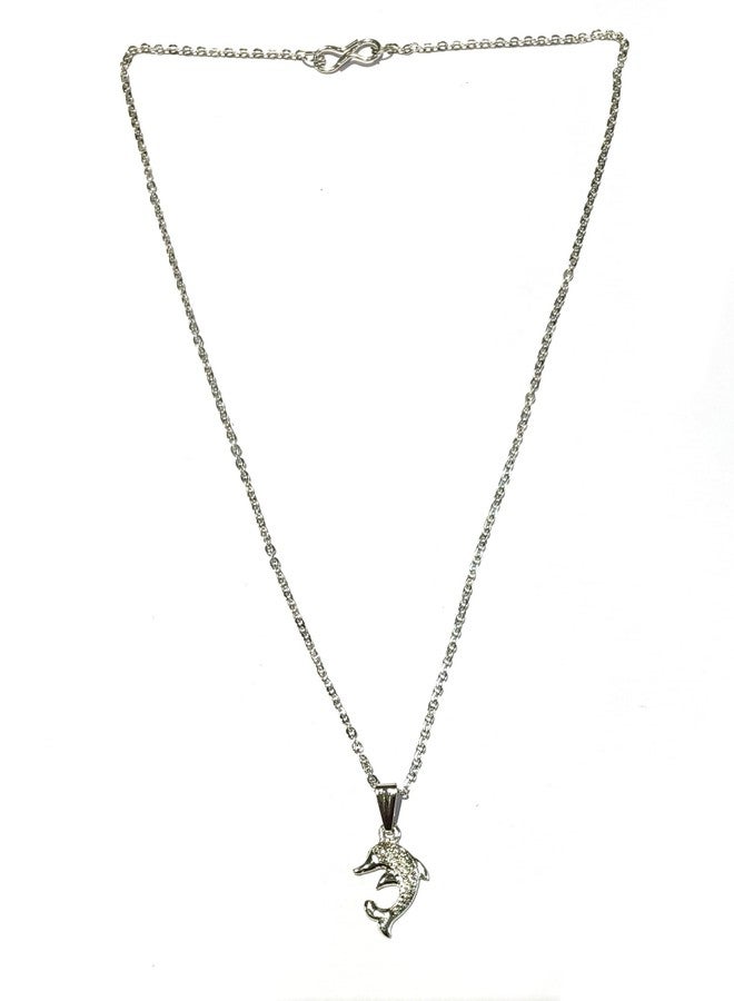 LA BELLEZA Rhinestone studded Dolphin Pendant with Chain Necklace Neckpiece for Girls and Women (Rhodium) - Image 5