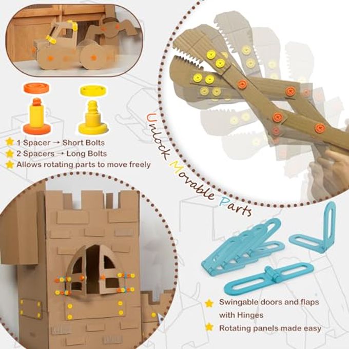 ZLemma Cardboard Construction Kit 401 PCS Kids Building Set with Safe Serrated Cutter, Crease Roller, Screws & Nuts, STEM Upcycled Tool for DIY Cardboard Projects, Engineering & Creativity - Image 5