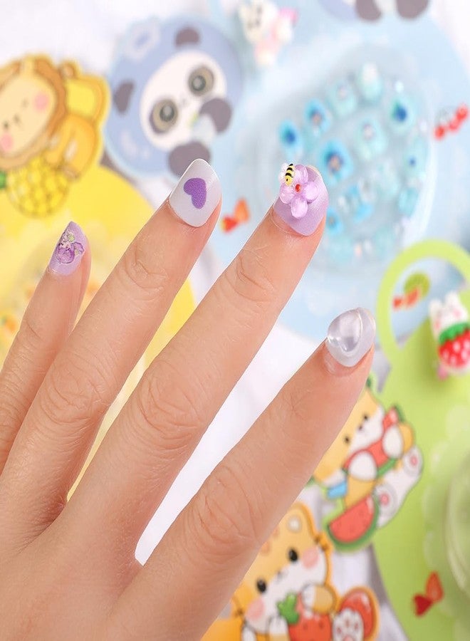 CherryBox Beautiful and Cute 3D Cartoon Press on Nails Set of 12 pieces Self Adhesive Nails with Bracelet for Kids (Purple) - Image 2