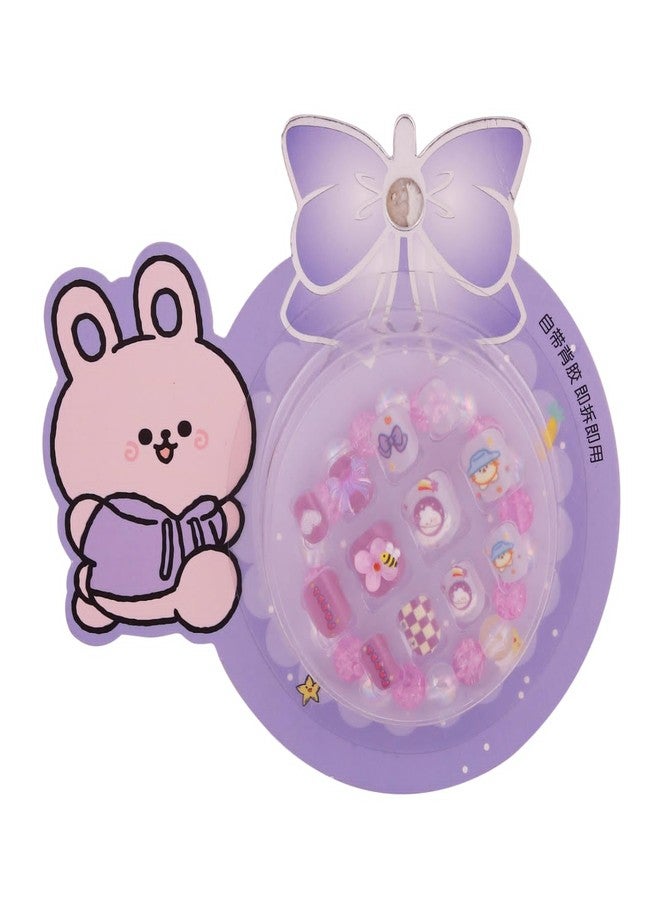 CherryBox Beautiful and Cute 3D Cartoon Press on Nails Set of 12 pieces Self Adhesive Nails with Bracelet for Kids (Purple) - Image 1