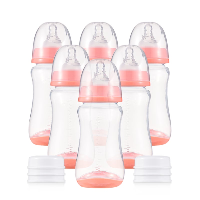 Baby Bottles with Silicone Nipple & Storage Cover Breastfeeding Bottles for Baby Food Grade PP Milk Storage Bottles 300ml Capacity Baby Feeding Bottles Baby Essentials, Orange & Pack of 6 - Image 1