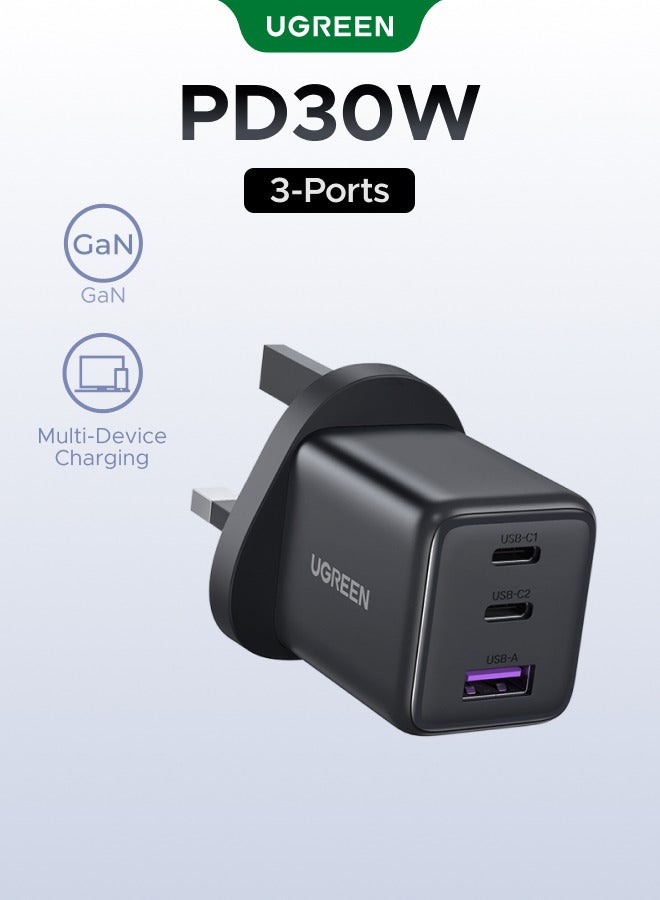 Ugreen 30W 2C1A GaN Charger Type C USB C Adapter USB Wall Plug Fast iPhone Charger Multi Ports Charger Portable Compatible With iPhone 16 Series Galaxy 25 24 Series iPad Pro Air Mini Apple Watch  Xiaomi Huawei - 30W 2C1A - Image 1