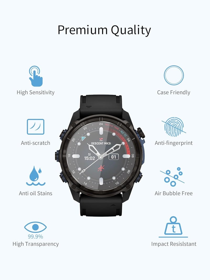 WUNIAK [3 Pack] Compatible for Garmin Descent Mk3i GPS Smartwatch 51MM Tempered Glass Screentector, 9H Hardness, Anti-scratch, Anti-fingerprint, Anti-bubble Easy Installation with Lifetime Replacements - Image 2