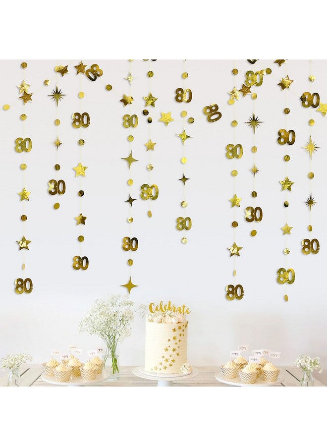 pinkblume Gold 80th Birthday Decorations Number 80 Circle Dot Twinkle Star Garland Metallic Hanging Streamer Bunting Banner Backdrop for Women Mens Cheers to 80 Years Old Birthday Anniversary Party Supplies - Image 3
