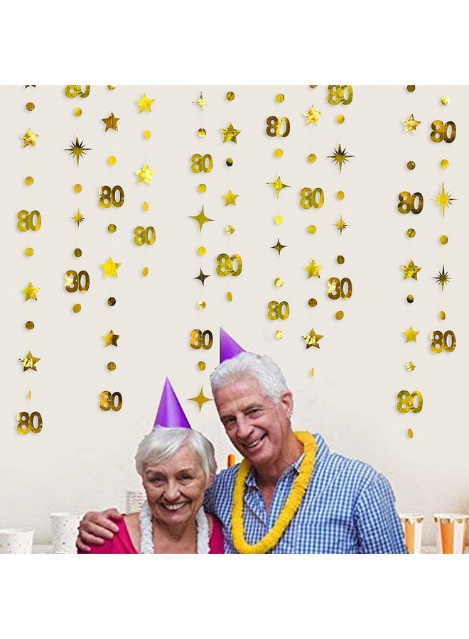 pinkblume Gold 80th Birthday Decorations Number 80 Circle Dot Twinkle Star Garland Metallic Hanging Streamer Bunting Banner Backdrop for Women Mens Cheers to 80 Years Old Birthday Anniversary Party Supplies - Image 5