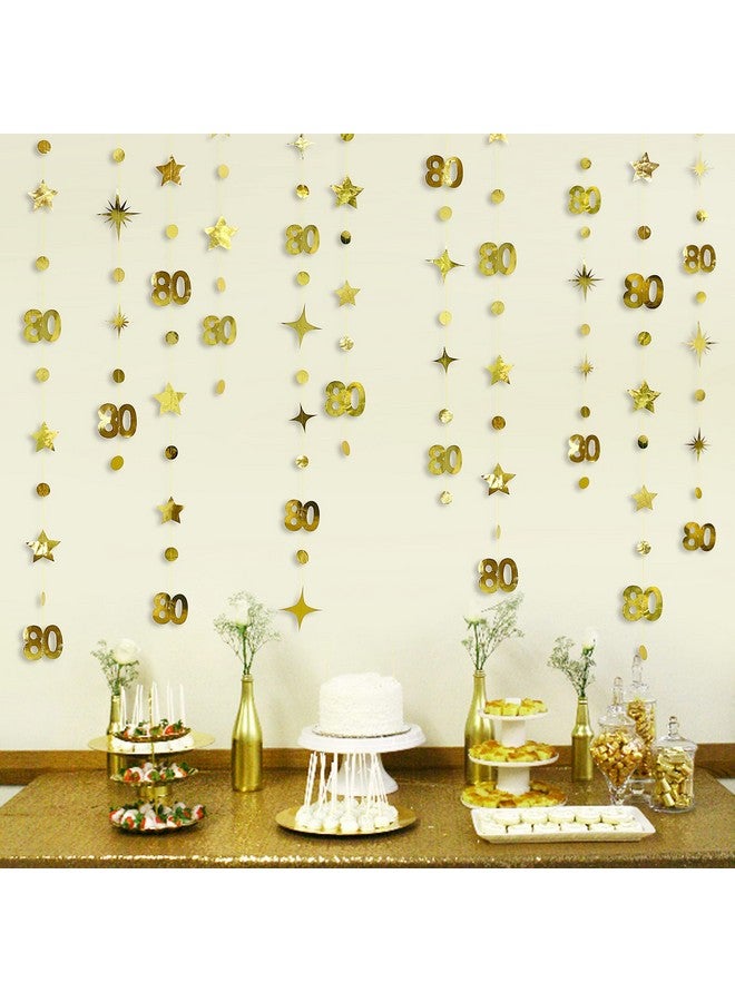 pinkblume Gold 80th Birthday Decorations Number 80 Circle Dot Twinkle Star Garland Metallic Hanging Streamer Bunting Banner Backdrop for Women Mens Cheers to 80 Years Old Birthday Anniversary Party Supplies - Image 4