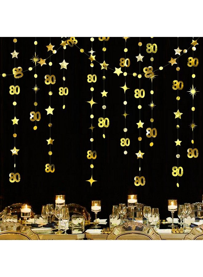 pinkblume Gold 80th Birthday Decorations Number 80 Circle Dot Twinkle Star Garland Metallic Hanging Streamer Bunting Banner Backdrop for Women Mens Cheers to 80 Years Old Birthday Anniversary Party Supplies - Image 1