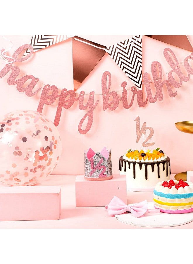 Zhanmai 31 Pcs Pink Half Birthday Party Decor Girl 1/2 Birthday Decorations 6 Months Pink Baby Cute Banner Set Glitter Half Crown Hat Balloons Cake Topper Triangle Flag Banner Bow Tie - Image 4