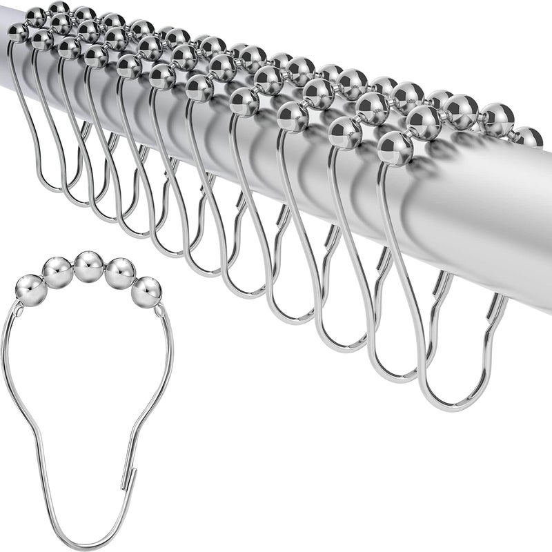 Abhaymart 36Pcs Shower Curtain Hook Rings Stainless Steel Roller Balls Bath Curtain Rings for Bathroom Shower Curtain Rods RustResistant Shower Curtain Hooks Rings for Bathroom7 x 35 cm Silver - Image 1