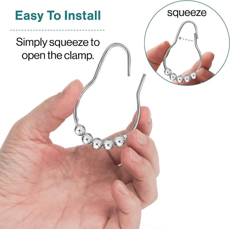 Abhaymart 36Pcs Shower Curtain Hook Rings Stainless Steel Roller Balls Bath Curtain Rings for Bathroom Shower Curtain Rods RustResistant Shower Curtain Hooks Rings for Bathroom7 x 35 cm Silver - Image 4
