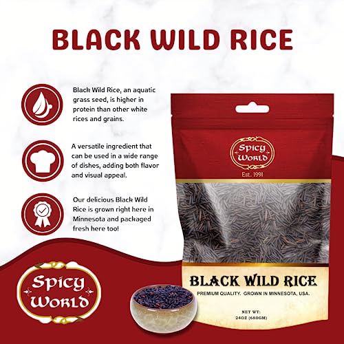 Spicy World Minnesota Grown Black Wild Rice 24oz Bag (1.5LB) | Premium Quality | All Natural, Hearty Grain with Rich Flavor | Perfect for Rice Dishes & Recipes - Image 2