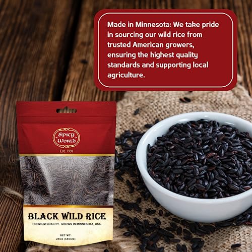 Spicy World Minnesota Grown Black Wild Rice 24oz Bag (1.5LB) | Premium Quality | All Natural, Hearty Grain with Rich Flavor | Perfect for Rice Dishes & Recipes - Image 3