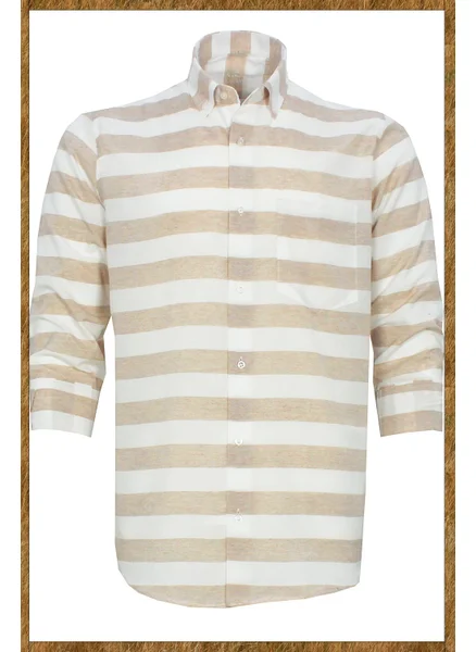 فاريتا Men's Taba Striped Board Pattern Long Sleeve Button Down Collar Classic Cut Shirt