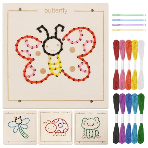 JAiiMen Montessori Wooden Lacing Toys for Toddlers and Kids Ages 24 57 Sewing Kit Fine Motor Skill Busy Board Education Sensory Preschool Toy for 1 2 3 4 Year Olds Birthday Gift for Boys and Girls - Image 1