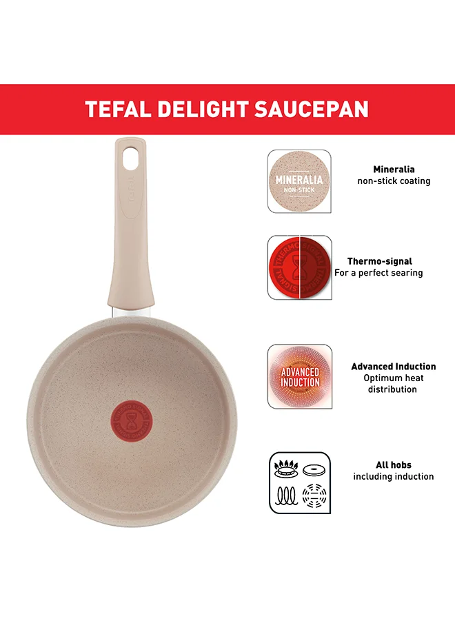 تيفال TEFAL Delight | Saucepan 16 cm | 1.5 liter | 100% Recycled Aluminum Body | Non-Stick Coating | Heat Indicator | Made in France | 2 Years Warranty | G2932802