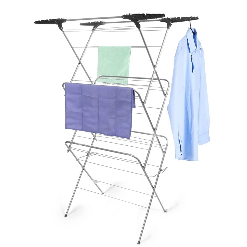 ASAB Foldable Clothes Airer 21m Drying Space Clothes Drying Rack with NonSlip Feet Corner Space for Hangers Compact Clothes Horse Dryer Steel Frame Laundry Rack Clothes DryerSilverBlack