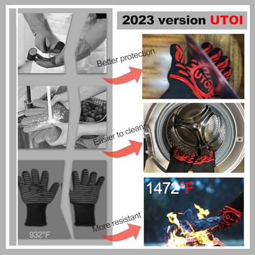 UTOI BBQ Grill Gloves 1472°F Heat Resistant, Long Grilling Gloves Oven Mitts for Campfire & Fire Pit, Smoker, Fireplace, Kitchen and Outdoor Cooking, XL Size, Red - Image 4