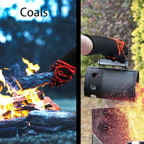 UTOI BBQ Grill Gloves 1472°F Heat Resistant, Long Grilling Gloves Oven Mitts for Campfire & Fire Pit, Smoker, Fireplace, Kitchen and Outdoor Cooking, XL Size, Red - Image 2