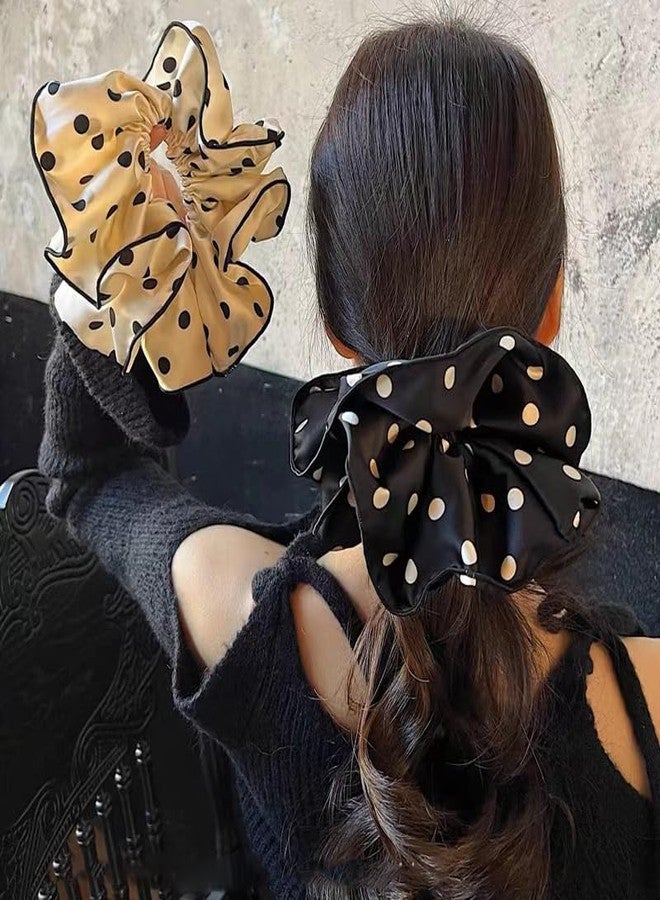 TUCEWP 2Pcs Oversized Scrunchies 8.3 Inches Big Black White Polka Dot Scrunchie Vintage Chic Extra Large Satin Scrunchies for Women Girls Soft No Damage Giant Hair Ties for Thick Long Hair Accessories - Image 1