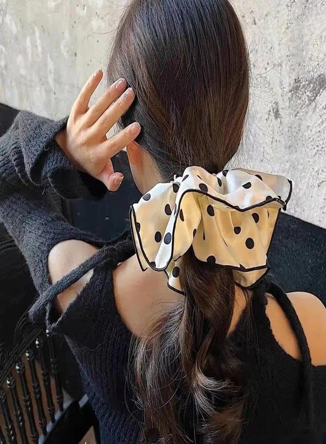 TUCEWP 2Pcs Oversized Scrunchies 8.3 Inches Big Black White Polka Dot Scrunchie Vintage Chic Extra Large Satin Scrunchies for Women Girls Soft No Damage Giant Hair Ties for Thick Long Hair Accessories - Image 2