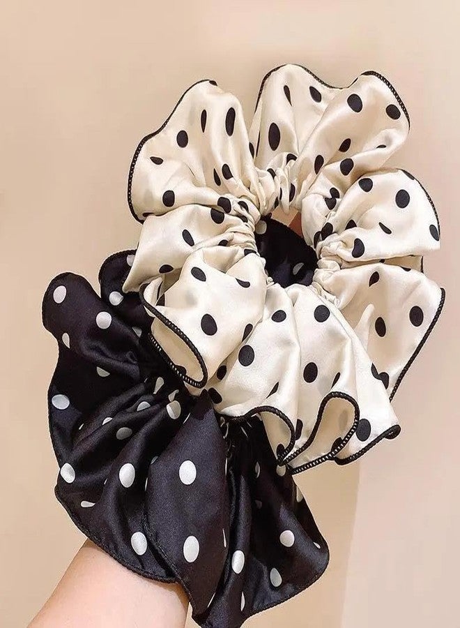 TUCEWP 2Pcs Oversized Scrunchies 8.3 Inches Big Black White Polka Dot Scrunchie Vintage Chic Extra Large Satin Scrunchies for Women Girls Soft No Damage Giant Hair Ties for Thick Long Hair Accessories - Image 4