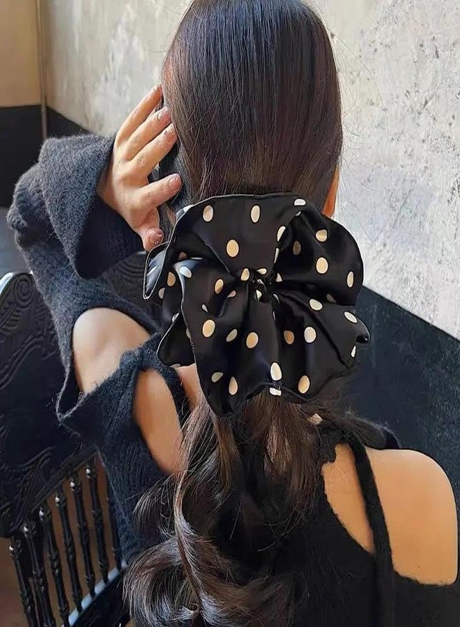 TUCEWP 2Pcs Oversized Scrunchies 8.3 Inches Big Black White Polka Dot Scrunchie Vintage Chic Extra Large Satin Scrunchies for Women Girls Soft No Damage Giant Hair Ties for Thick Long Hair Accessories - Image 3
