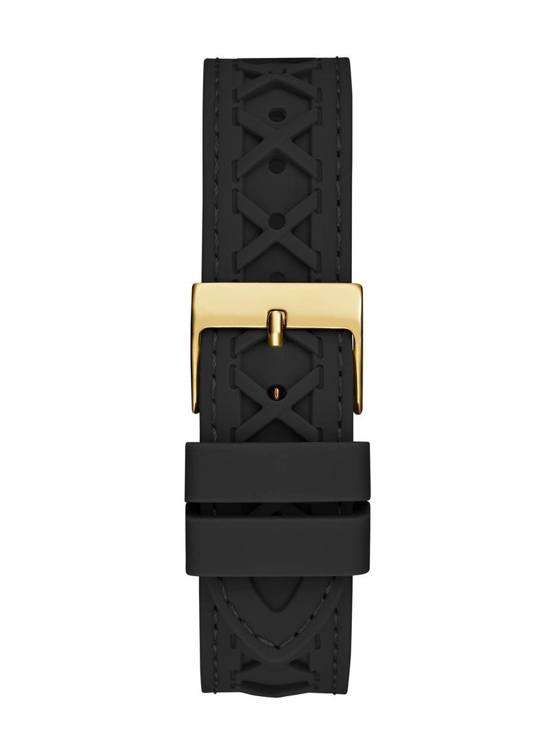 GUESS Women's Gold Tone Case Quartz Watch – Black Dial & Silicone Strap (GW0599L2) - Image 3