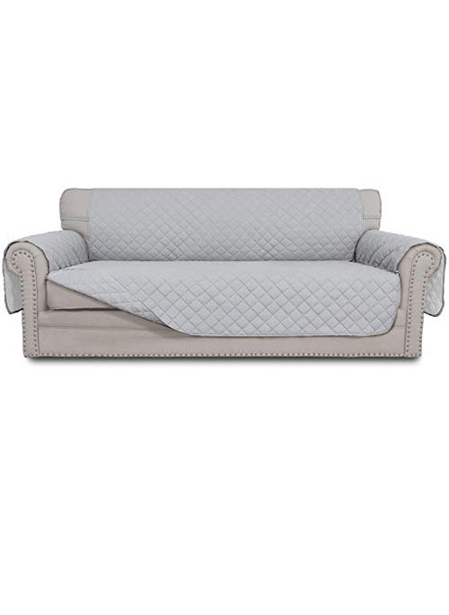 Easy-Going EasyGoing Reversible Oversized Couch Cover for 3 Cushion Couch Sofa Cover for Dogs Water Resistant Furniture Protector Cover with Foam Sticks for Pet Oversized Sofa Light GrayLight Gray 