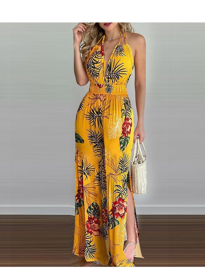 Loquat Women's New Fashion Digital Printed Colorful Jumpsuit