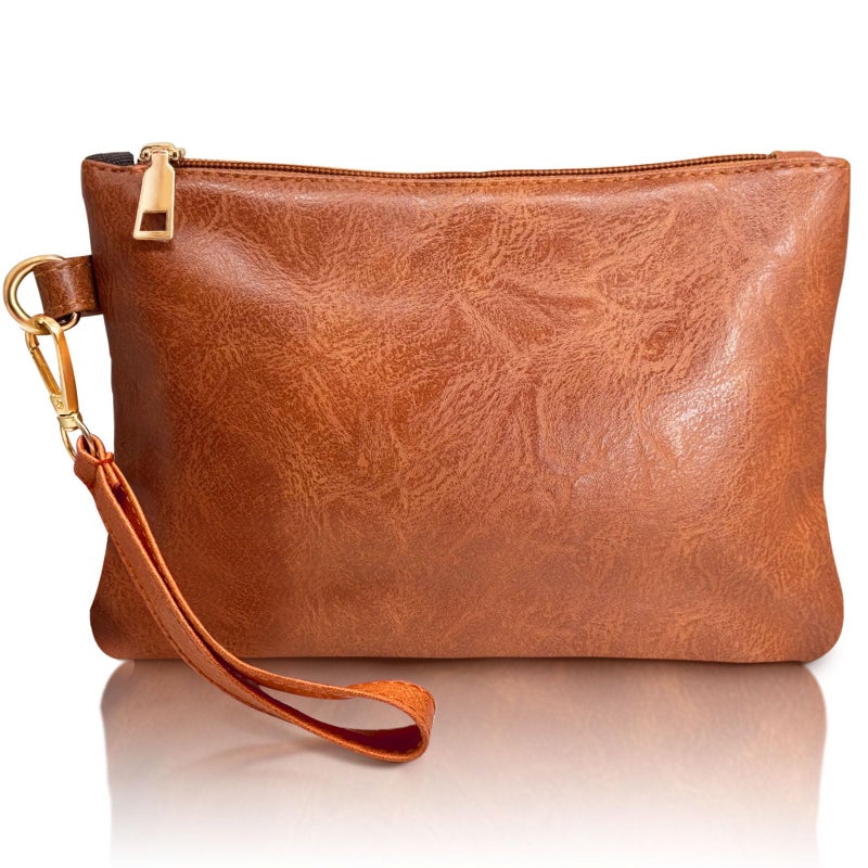K.E.J. Wallet Women Clutch Purses for Women Brown Wristlet with Wrist Strap Clutch Bag Wristlet Handbags Wallet for Womens Ladies Christmas Gifts - Image 1