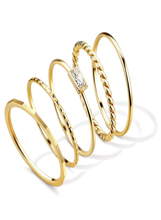 sailimue Gold Stackable Rings for Women Non Tarnish - 14K Gold Plated Waterproof Thin Band Ring Set - 1mm Minimalist Stainless Steel Silver Stacking Dainty Trendy Statement Thumb Rings Size 5-11 - Image 1