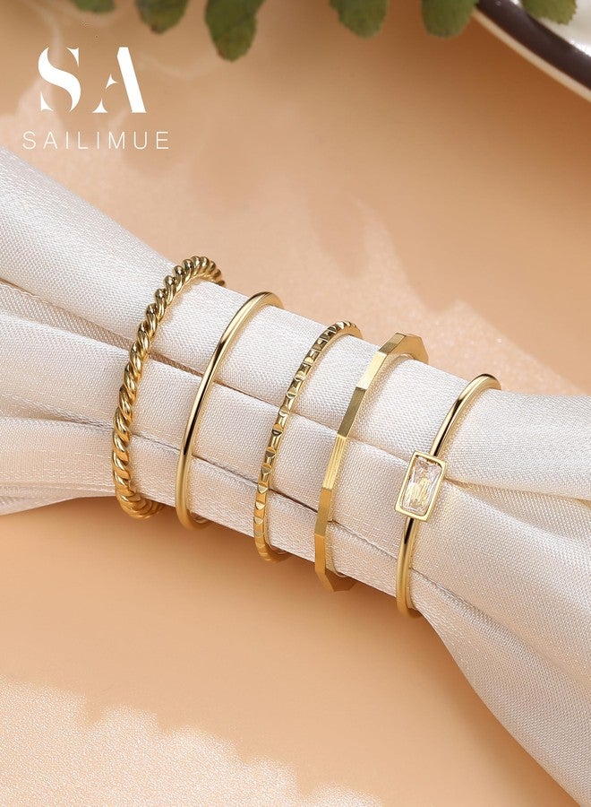 sailimue Gold Stackable Rings for Women Non Tarnish - 14K Gold Plated Waterproof Thin Band Ring Set - 1mm Minimalist Stainless Steel Silver Stacking Dainty Trendy Statement Thumb Rings Size 5-11 - Image 5