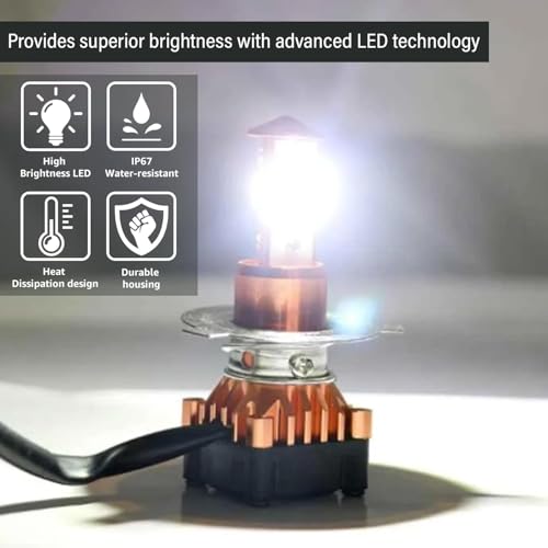 Pivalo 40W CYT H4 LED Front Power Headlight DC 8V-48V High Brightness Bulb with 3 Side Cobe Cooling Fan & Conversion Kit High/Low Beam Light Universal For All Bike Motorcycle Scooty (Pack of 1, White) - Image 5