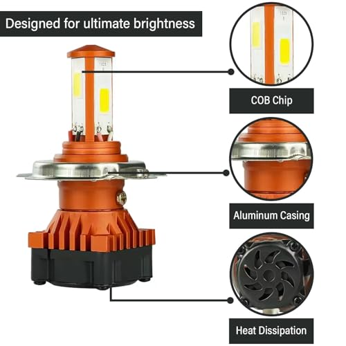 Pivalo 40W CYT H4 LED Front Power Headlight DC 8V-48V High Brightness Bulb with 3 Side Cobe Cooling Fan & Conversion Kit High/Low Beam Light Universal For All Bike Motorcycle Scooty (Pack of 1, White) - Image 3